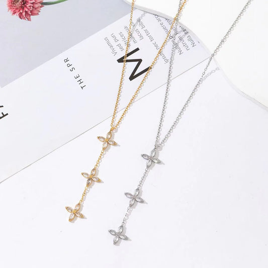 Flower Strass Y necklace